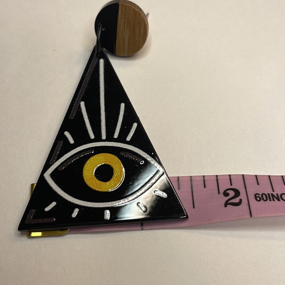Black Triangle Evil Eye Earrings - Picture 5 of 5